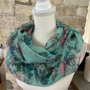 Floral & Bird Beautiful Print Infinity Scarf - Mint Green and Pink